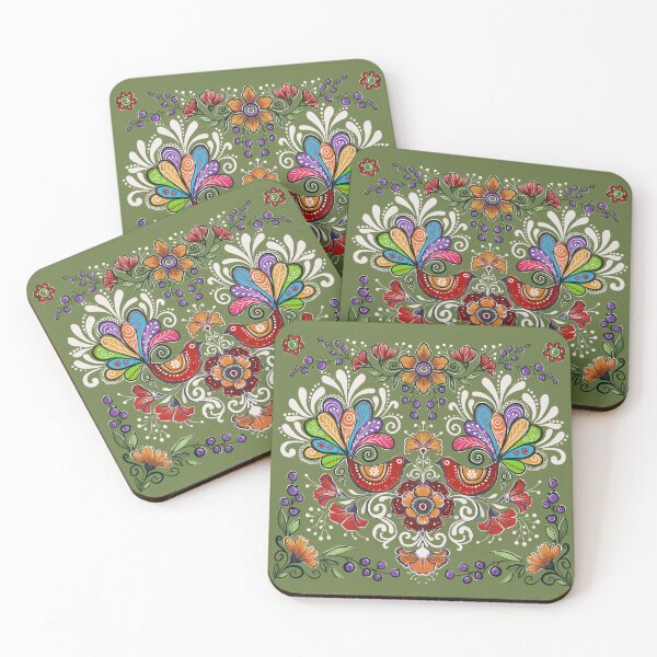 Item preview, Folk colorful birds, spring flowers and berries designed and sold by Hennagirl.
