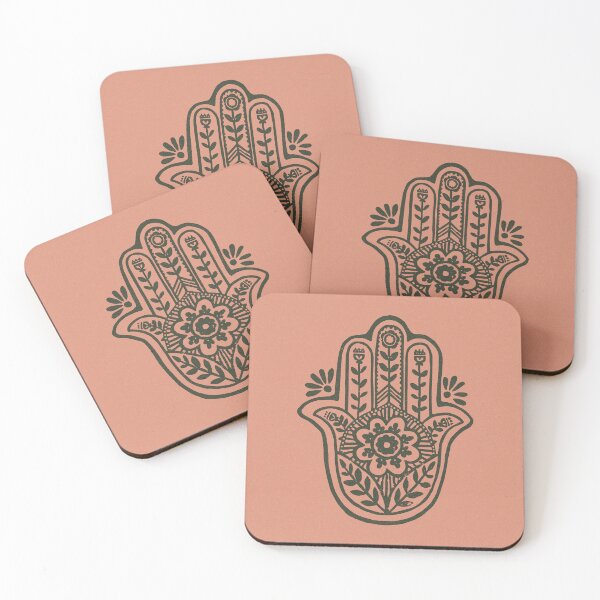 Item preview, Hamsa Flora Linocut - Coral + Pine designed and sold by Irene Estelle.
