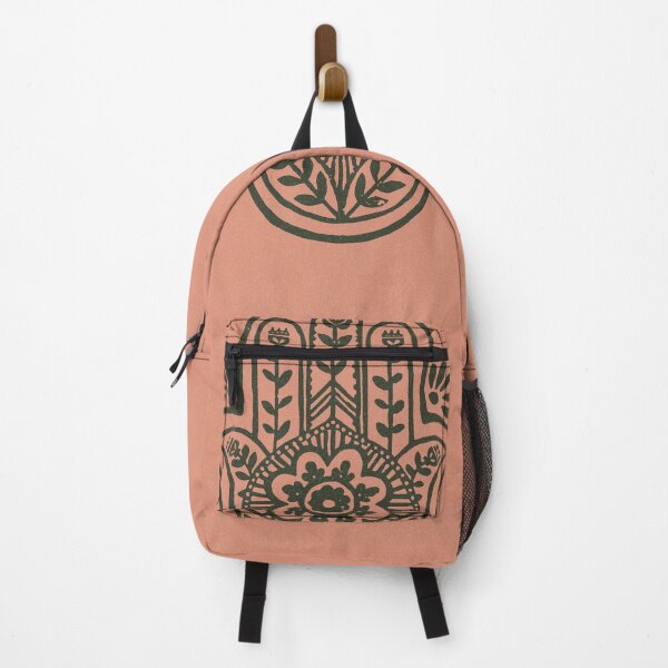 Item preview, Hamsa Flora Linocut - Coral + Pine designed and sold by Irene Estelle.