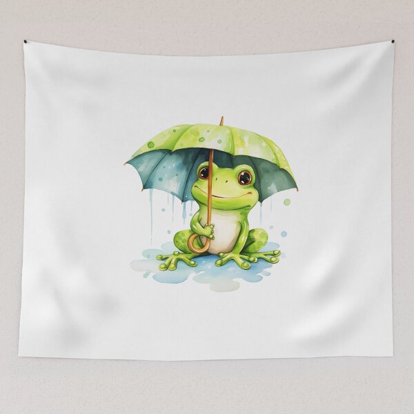 Item preview, Cute green frog and the umbrella Watercolor painting designed and sold by Nippitchaya.