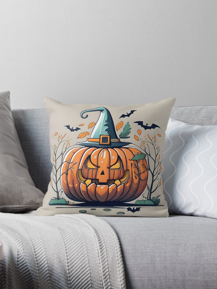 Thumbnail 1 of 4, Pillow, Halloween Pumpkin Drawing designed and sold by Patricks-Art.