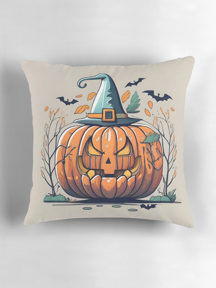 Thumbnail 3 of 4, Pillow, Halloween Pumpkin Drawing designed and sold by Patricks-Art.