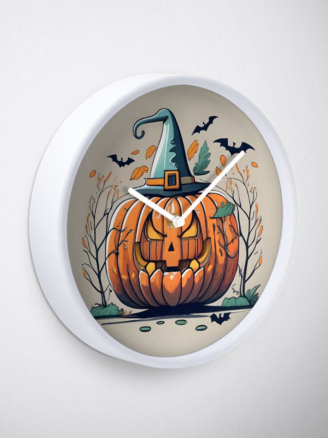 Thumbnail 1 of 4, Clock, Halloween Pumpkin Drawing designed and sold by Patricks-Art.