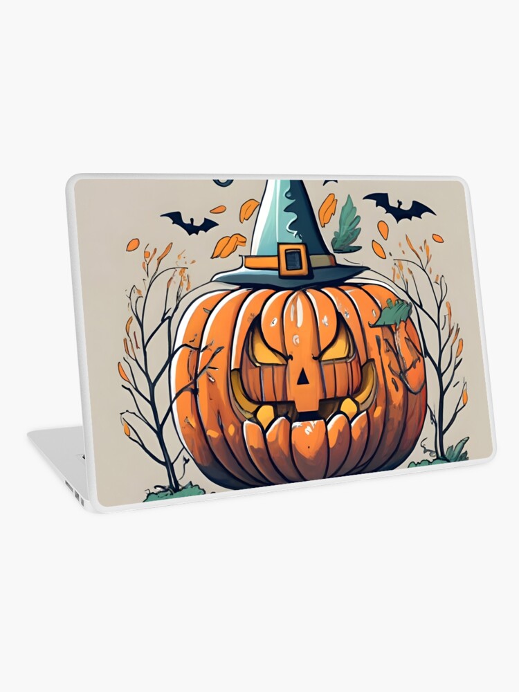 Thumbnail 1 of 2, Laptop Skin, Halloween Pumpkin Drawing designed and sold by Patricks-Art.