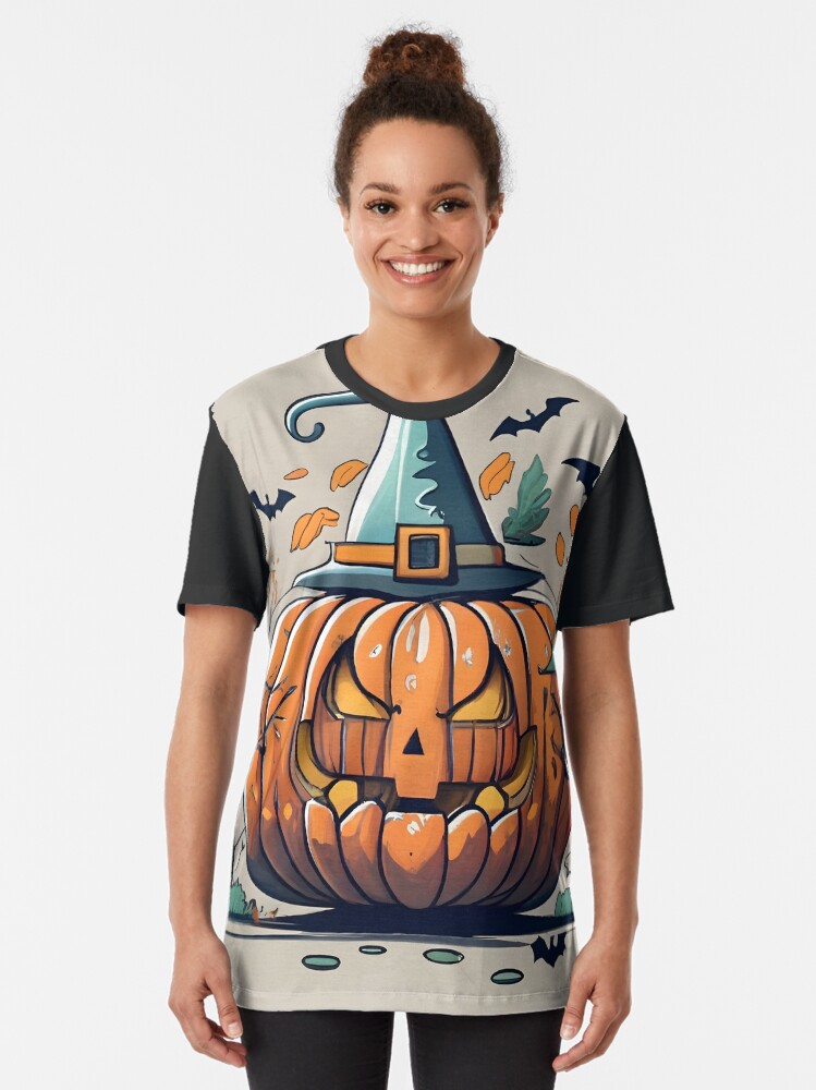 Thumbnail 2 of 5, Graphic T-Shirt, Halloween Pumpkin Drawing designed and sold by Patricks-Art.