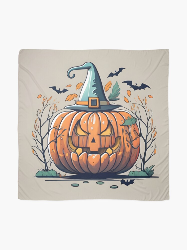 Thumbnail 2 of 3, Scarf, Halloween Pumpkin Drawing designed and sold by Patricks-Art.