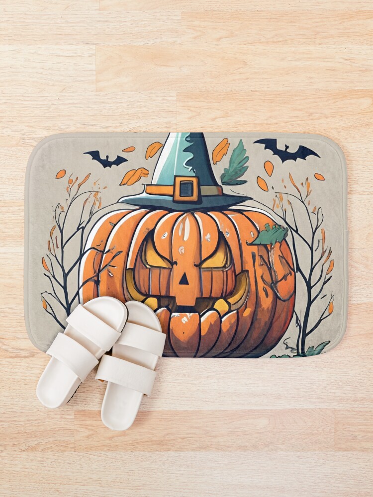 Thumbnail 1 of 6, Bath Mat, Halloween Pumpkin Drawing designed and sold by Patricks-Art.