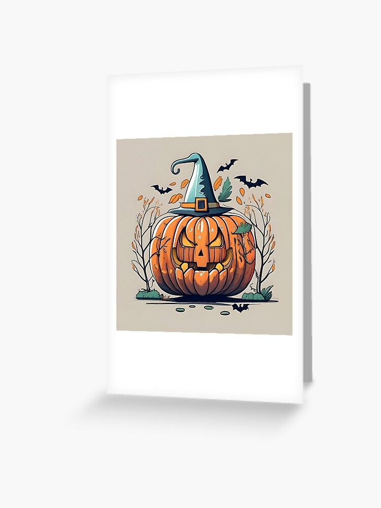 Thumbnail 1 of 2, Greeting Card, Halloween Pumpkin Drawing designed and sold by Patricks-Art.