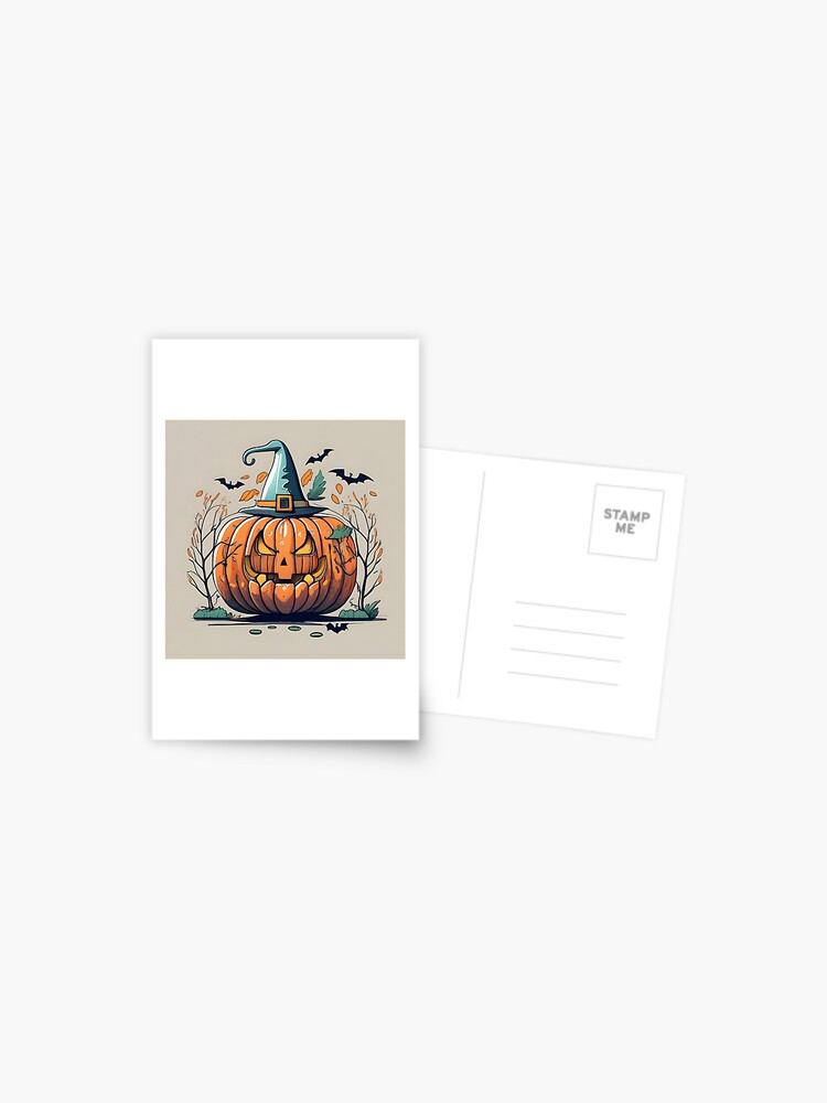 Thumbnail 1 of 2, Postcard, Halloween Pumpkin Drawing designed and sold by Patricks-Art.