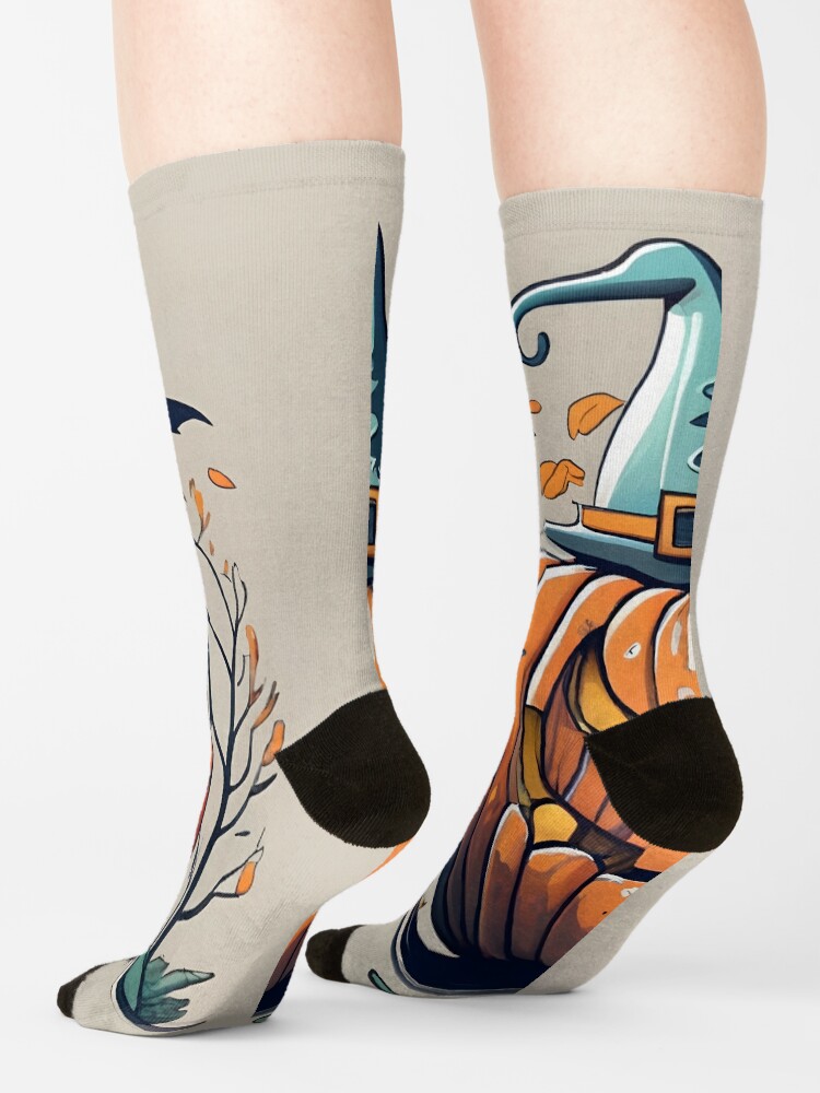 Thumbnail 4 of 5, Socks, Halloween Pumpkin Drawing designed and sold by Patricks-Art.