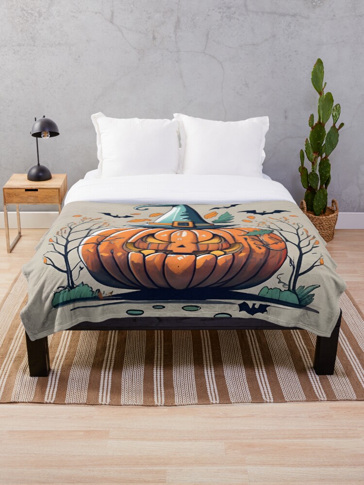 Thumbnail 1 of 6, Throw Blanket, Halloween Pumpkin Drawing designed and sold by Patricks-Art.