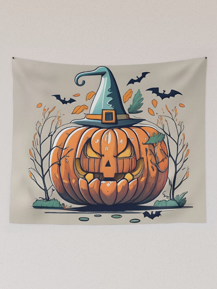 Thumbnail 2 of 3, Tapestry, Halloween Pumpkin Drawing designed and sold by Patricks-Art.