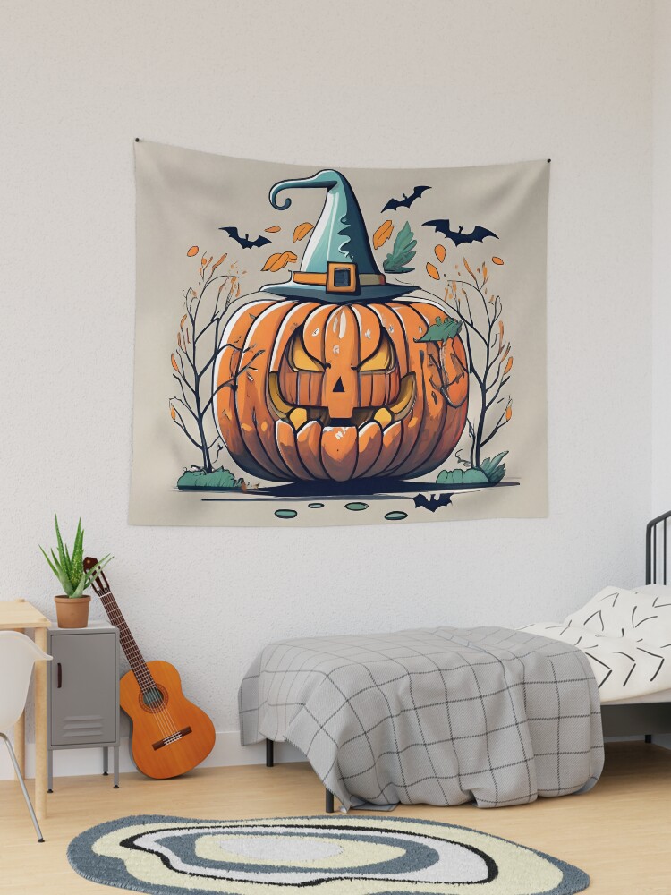 Thumbnail 1 of 3, Tapestry, Halloween Pumpkin Drawing designed and sold by Patricks-Art.
