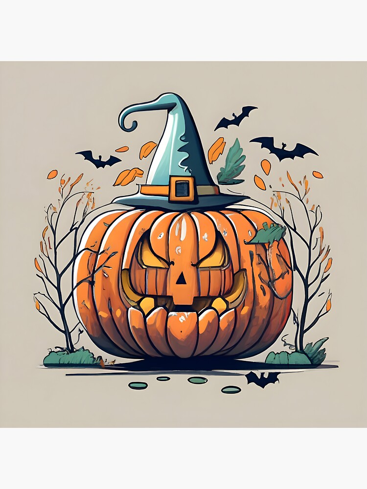 Thumbnail 3 of 3, Sticker, Halloween Pumpkin Drawing designed and sold by Patricks-Art.
