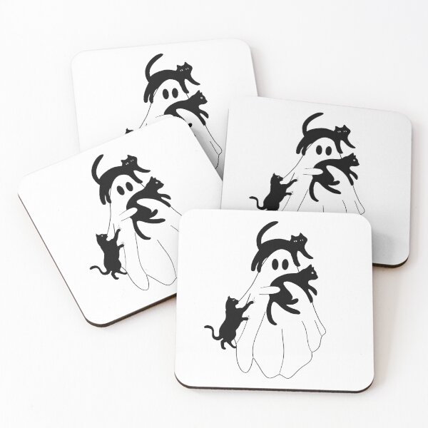 Item preview, of Cool black cats hanging out with Halloween ghost designed and sold by mann-doodles.