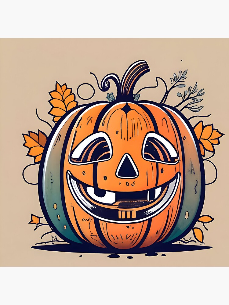 Thumbnail 3 of 3, Pin, Halloween Pumpkin Drawing designed and sold by Patricks-Art.