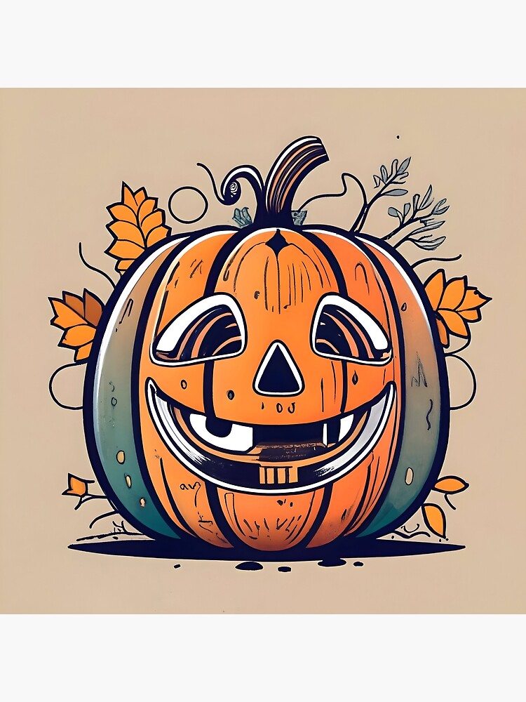 Thumbnail 4 of 4, Pillow, Halloween Pumpkin Drawing designed and sold by Patricks-Art.