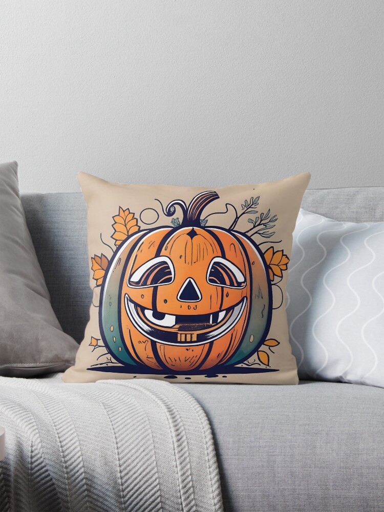 Thumbnail 1 of 4, Pillow, Halloween Pumpkin Drawing designed and sold by Patricks-Art.