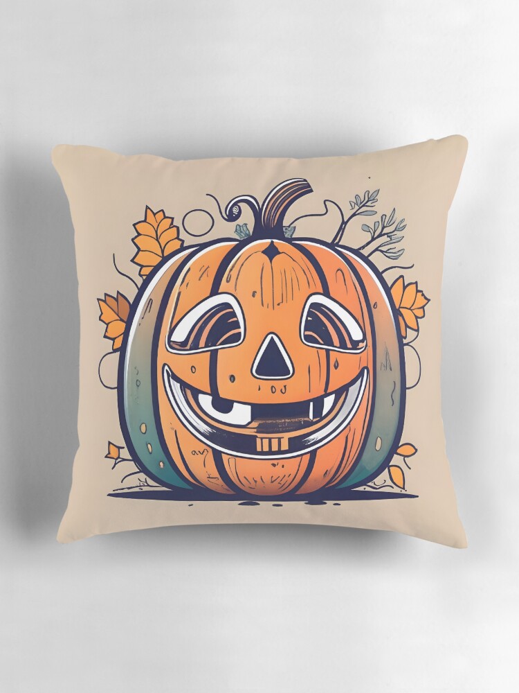 Thumbnail 3 of 4, Pillow, Halloween Pumpkin Drawing designed and sold by Patricks-Art.