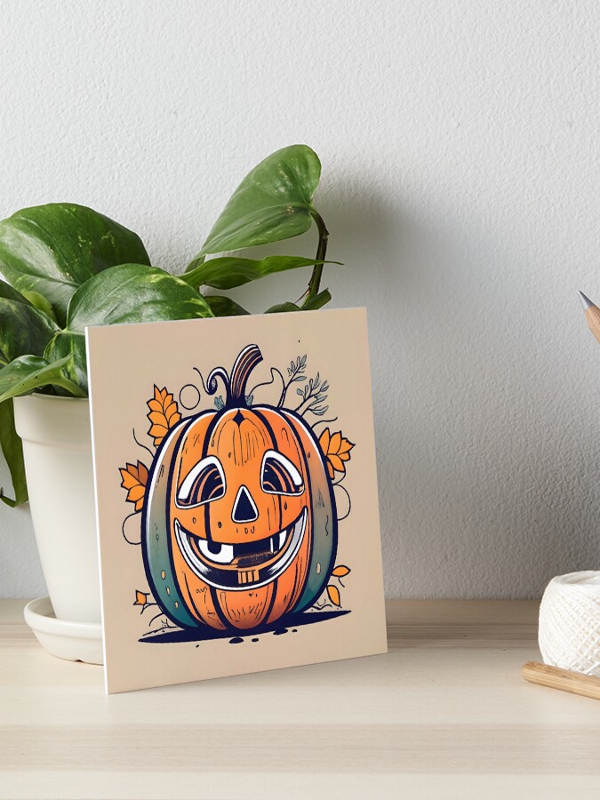 Thumbnail 1 of 2, Art Board Print, Halloween Pumpkin Drawing designed and sold by Patricks-Art.
