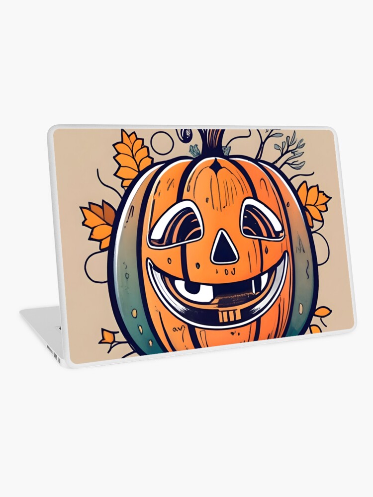 Thumbnail 1 of 2, Laptop Skin, Halloween Pumpkin Drawing designed and sold by Patricks-Art.