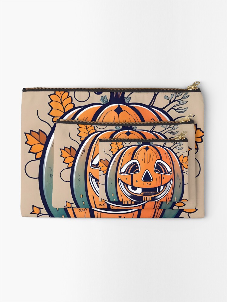 Thumbnail 2 of 4, Zipper Pouch, Halloween Pumpkin Drawing designed and sold by Patricks-Art.