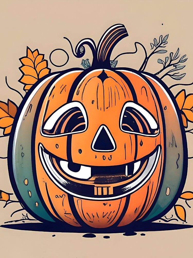 Thumbnail 5 of 5, Graphic T-Shirt, Halloween Pumpkin Drawing designed and sold by Patricks-Art.