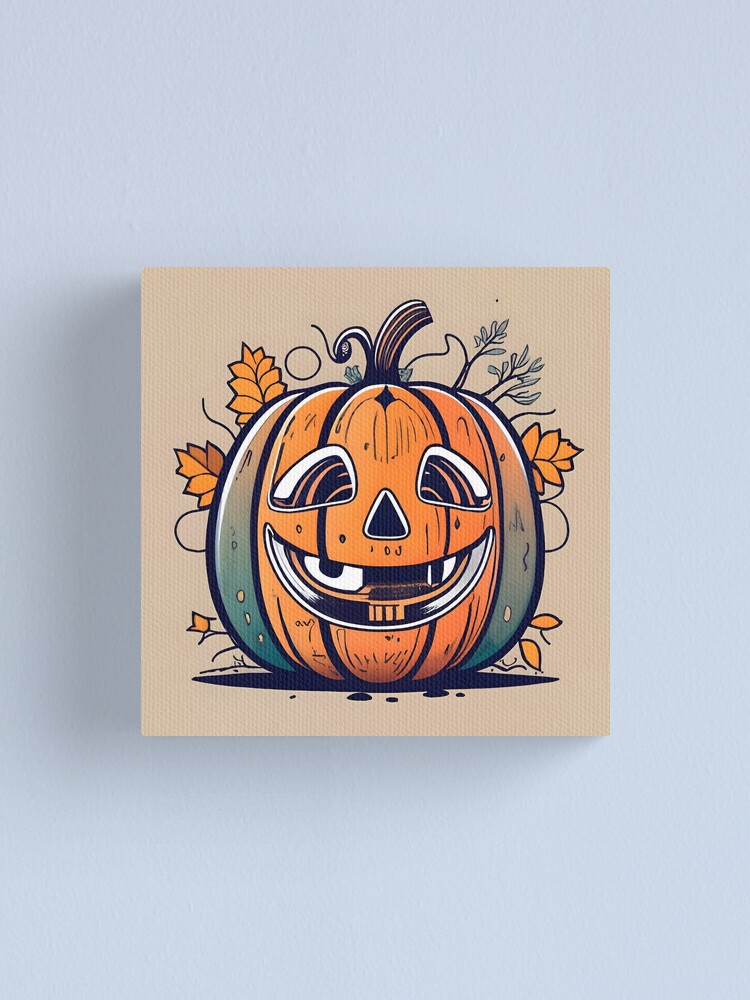 Thumbnail 1 of 3, Canvas Print, Halloween Pumpkin Drawing designed and sold by Patricks-Art.