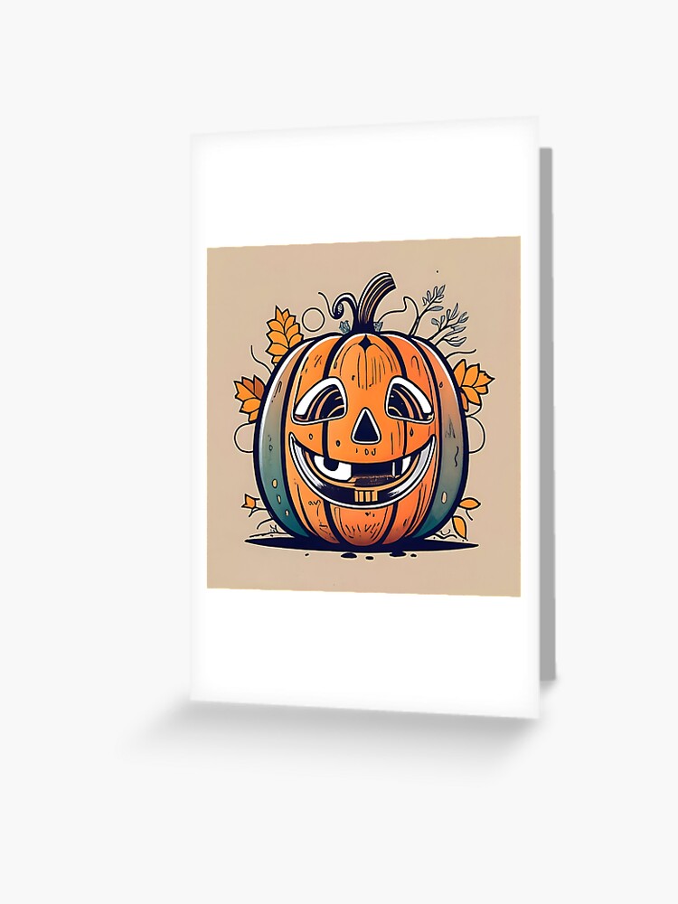 Thumbnail 1 of 2, Greeting Card, Halloween Pumpkin Drawing designed and sold by Patricks-Art.