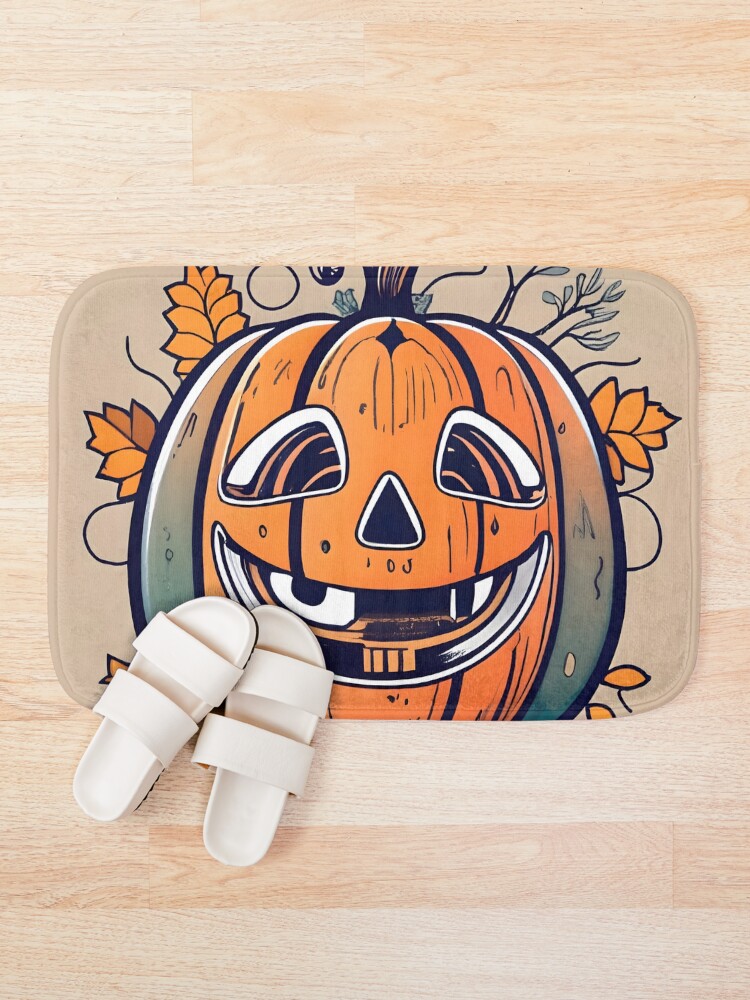 Thumbnail 1 of 6, Bath Mat, Halloween Pumpkin Drawing designed and sold by Patricks-Art.