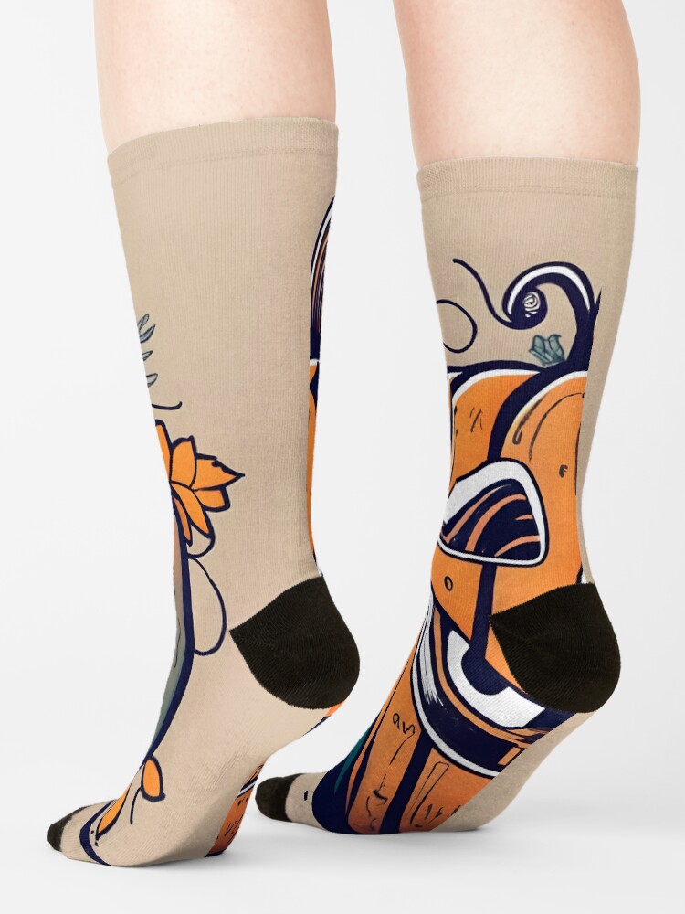 Thumbnail 4 of 5, Socks, Halloween Pumpkin Drawing designed and sold by Patricks-Art.