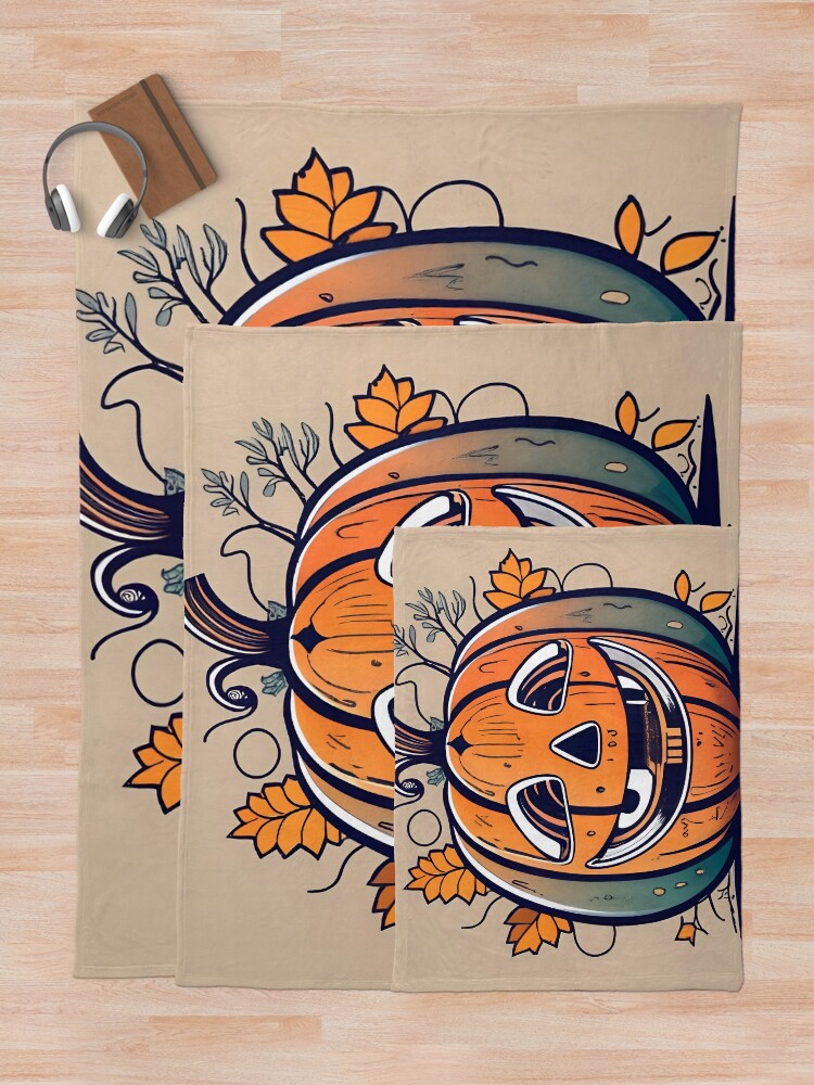 Thumbnail 5 of 6, Throw Blanket, Halloween Pumpkin Drawing designed and sold by Patricks-Art.
