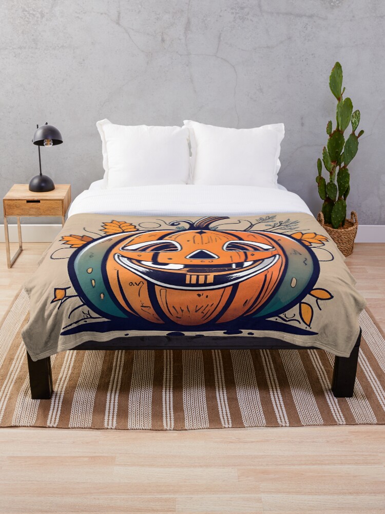 Thumbnail 1 of 6, Throw Blanket, Halloween Pumpkin Drawing designed and sold by Patricks-Art.