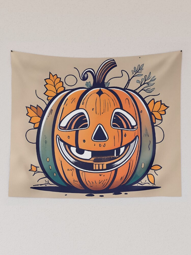 Thumbnail 2 of 3, Tapestry, Halloween Pumpkin Drawing designed and sold by Patricks-Art.