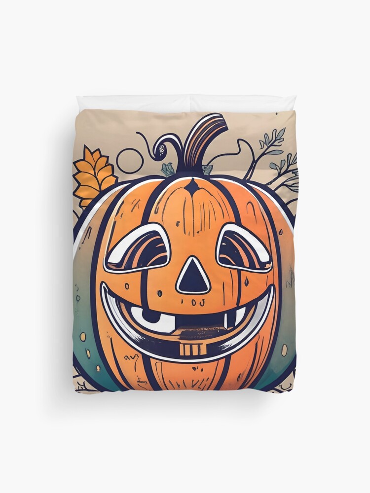 Thumbnail 1 of 2, Duvet Cover, Halloween Pumpkin Drawing designed and sold by Patricks-Art.