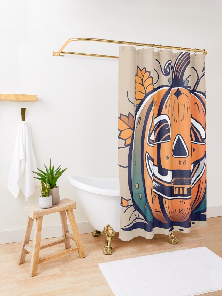 Thumbnail 3 of 5, Shower Curtain, Halloween Pumpkin Drawing designed and sold by Patricks-Art.