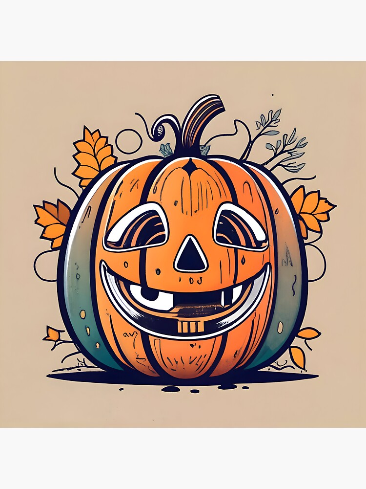 Thumbnail 4 of 4, Sticker, Halloween Pumpkin Drawing designed and sold by Patricks-Art.