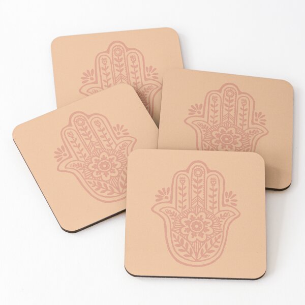 Aperçu de l'œuvre Hamsa Flora Linocut - Melon + Corail créée et vendue par Irene Estelle.