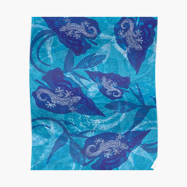 Polynesian Blue Gecko Tapa Print Poster