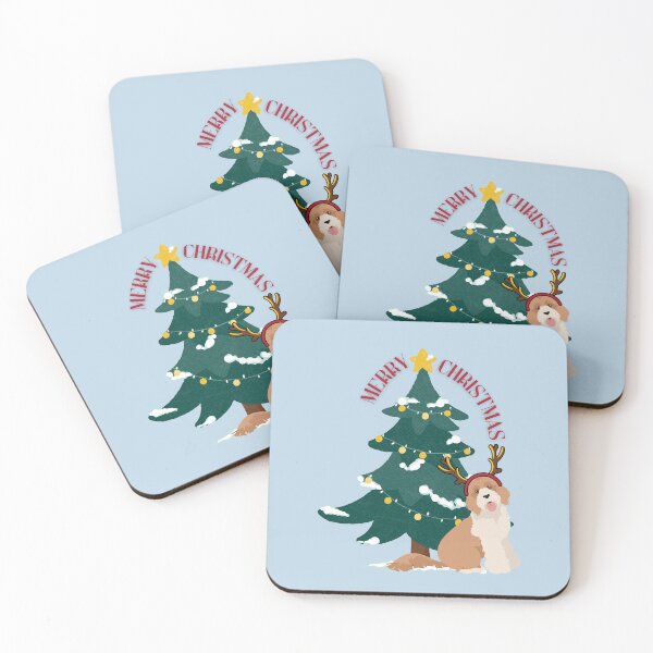 Item preview, Merry Christmas Tree with Labradoodle Dog with Reindeer Ear designed and sold by SeasonalDogs.