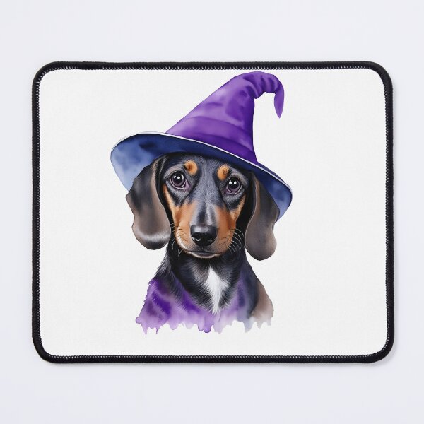 Item preview, Enchanted Wizardry: Purple-Hued Dachshund - watercolor daschund in wizard hat designed and sold by EmeraldeaArt.