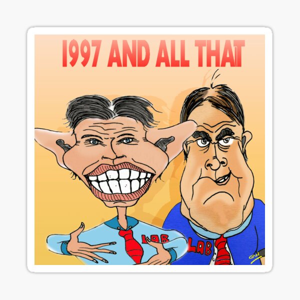 Tony Blair and John Prescott Caricatures. POLITICAL HUMOUR.  Sticker
