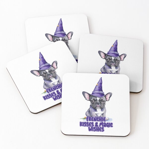 Item preview, Frenchie kisses and magic wishes - halloween french bulldog in wizard hat. designed and sold by EmeraldeaArt.