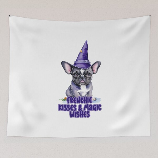Item preview, Frenchie kisses and magic wishes - halloween french bulldog in wizard hat. designed and sold by EmeraldeaArt.