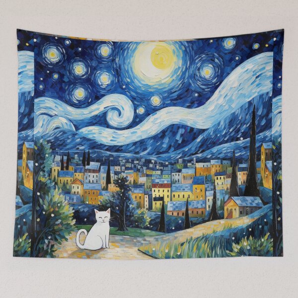 Item preview, Cat Van gogh Inspired Starry Night Painting for Van gogh Lovers designed and sold by Vangoholic.