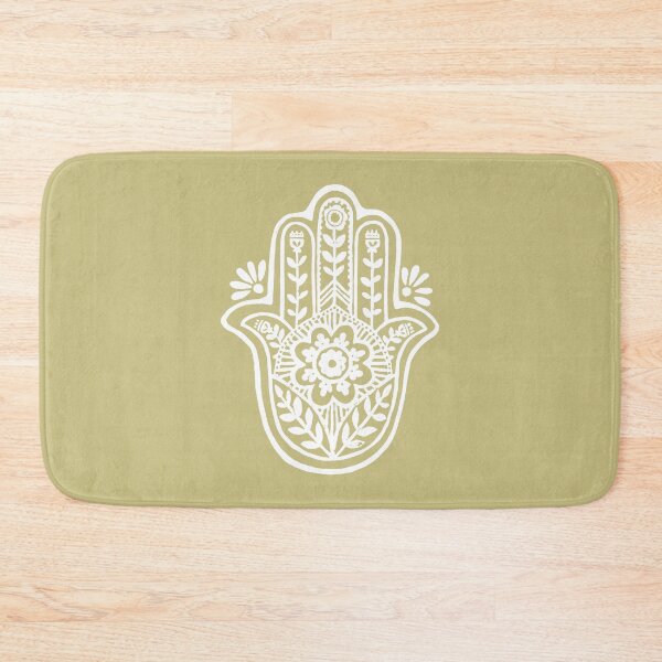 Aperçu de l'œuvre Hamsa Flora Linocut - Gold + Snow créée et vendue par Irene Estelle.
