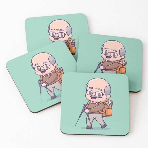 Item preview, Adventure Together: Cute Grandfather Hiking with Backpack Cartoon designed and sold by hjian8219.