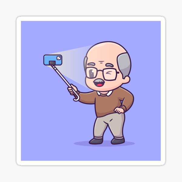 Item preview, Tech-Savvy Grandpa: Cute Grandfather Taking Selfie Cartoon designed and sold by hjian8219.