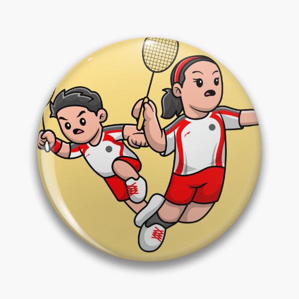Item preview, Badminton Buddies: Cute Boy and Girl Playing Cartoon Vector Icon" designed and sold by hjian8219.