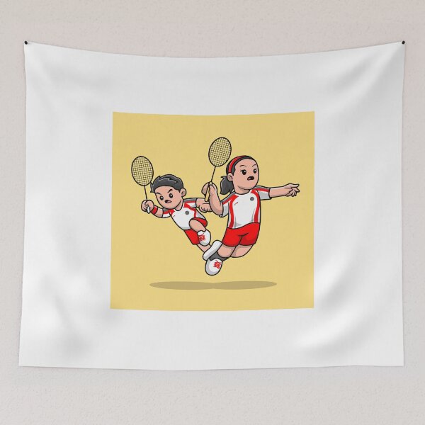 Item preview, Badminton Buddies: Cute Boy and Girl Playing Cartoon Vector Icon" designed and sold by hjian8219.
